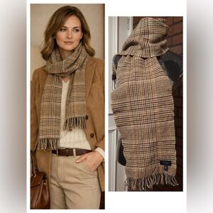 Brown Beige Plaid Wool Cashmere Scarf Classic Preppy Heritage Unisex